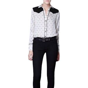 ASDS Modal Blend Spanish Button-Down Jockey Print Shirt sz S